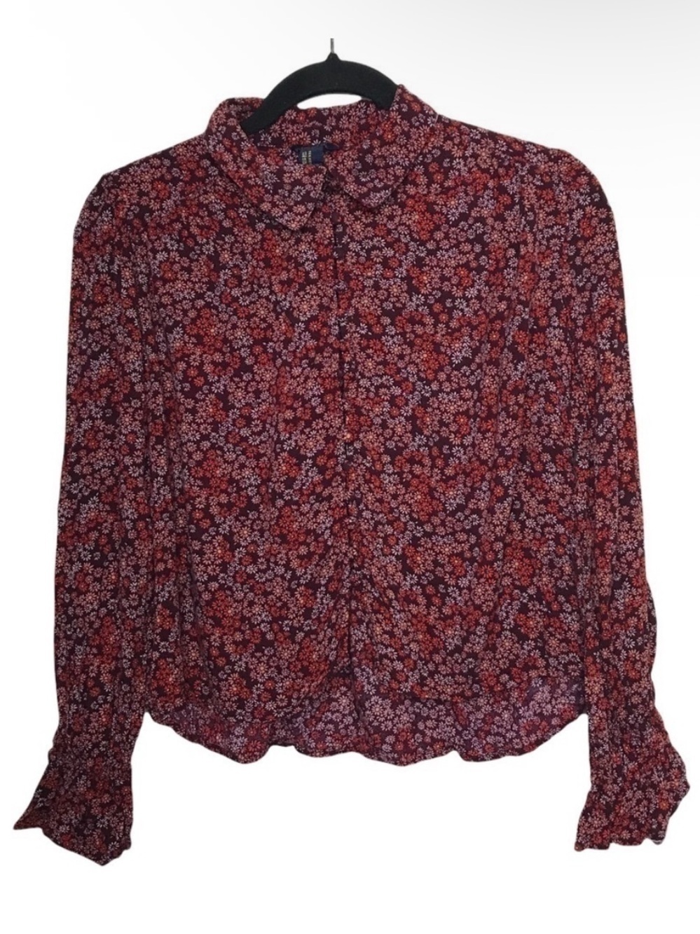 Forever 21 Burgundy Floral Long Sleeve Blouse Medium